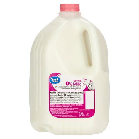 Great Value Fat Free Milk Gallon 128 Fl Oz