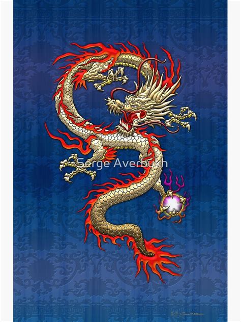 Golden Chinese Dragon Fucanglong On Blue Silk Photographic Print For