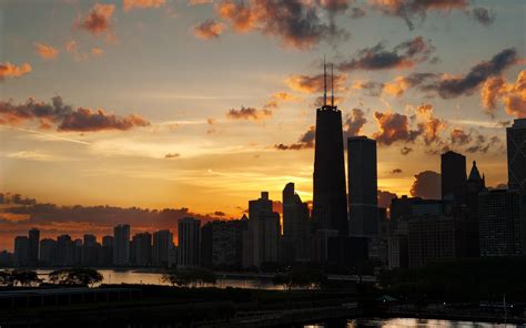 Cityscape Sunset Skyline Chicago Skyscraper Wallpapers Hd Desktop
