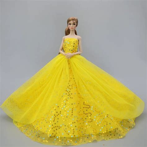Yellow Handmade Wedding Dress For Barbie Dolls Outfits 16 Princess Evening Party Ball Long Gown