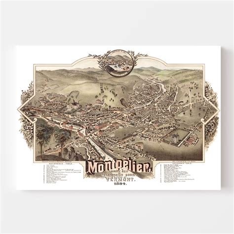 Vintage Map Of Montpelier Vermont 1884 By Teds Vintage Art