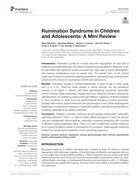 Pdf Rumination Syndrome In Children And Adolescents A Mini Review