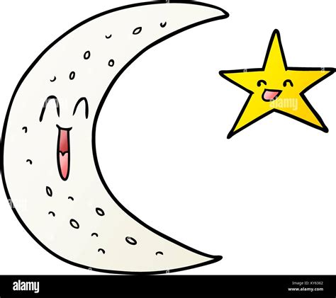 Feliz Luna Y Estrellas De Dibujos Animados Imagen Vector De Stock Alamy