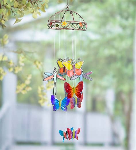 Colorful Indoor Mobile With Stained Glass Butterflies And Dragonflies