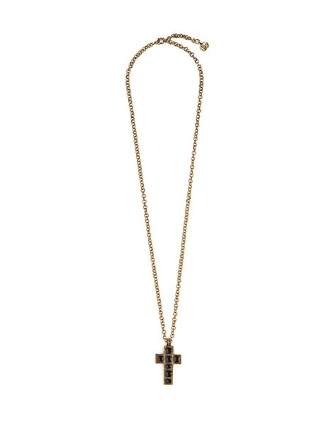 Gucci Silk Enameled Cross Pendant Necklace In Black Lyst