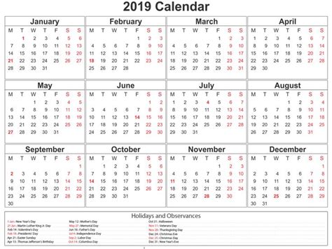 2019 Calendar Public Holidays Evan Ross