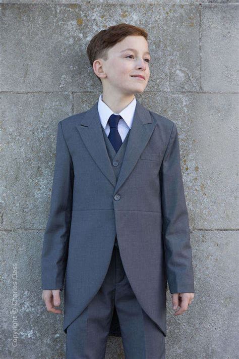 Boys Grey Tail Coat Wedding Suit With Navy Tie Charles Class