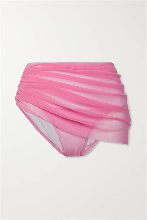 Norma Kamali Diana Ruched Stretch Tulle Bikini Briefs In Pink Lyst Uk
