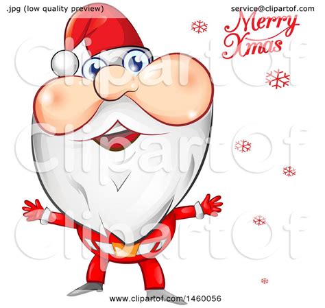 Clipart Of A Santa Claus With Red Snowflakes And Merry Xmas Text