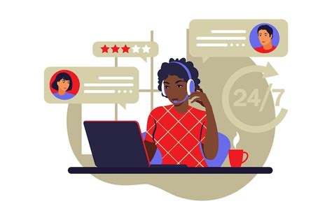 Concepto De Servicio Al Cliente Mujer Africana Con Auriculares Y