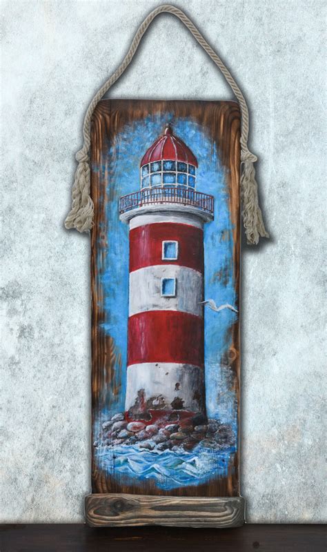 Lighthouse Painting Rustic Artwork Large Lake Home Wall Art Etsy In