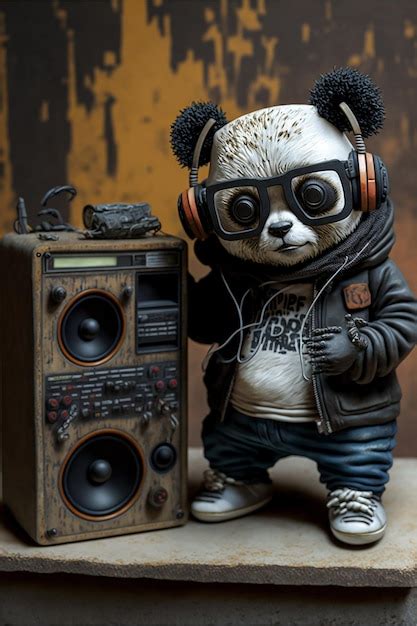 Premium Photo Hip Hop Panda With Retro Music Player
