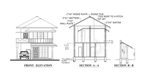 House Plan Front Elevation And Section Dwg Net Cad Blocks And House