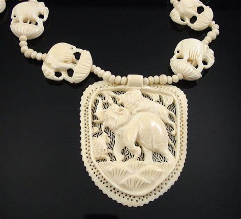 Vintage Faux Ivory Elephant Necklace Carved Celluloid Via Etsy Ivory