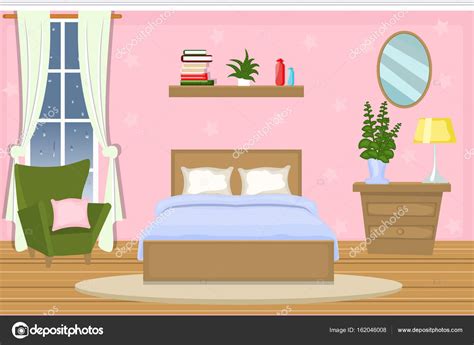 The Interior Of The Bedroom Cozy Room With Furniture Cartoon Vector
