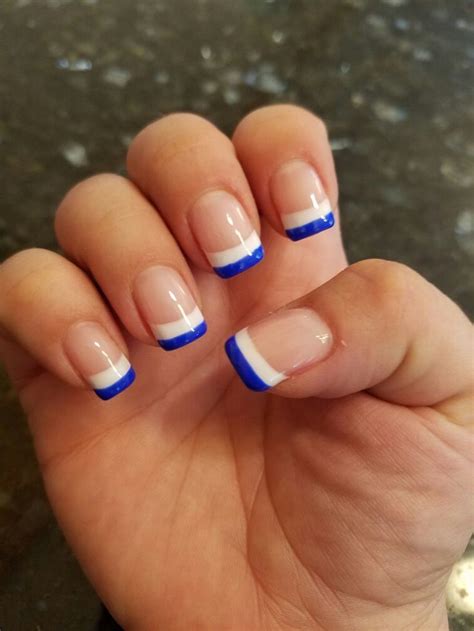 French manicure with white and blue tip | White tip nails ... The white tips are white and even, the surface is smooth and has a subtle shine.