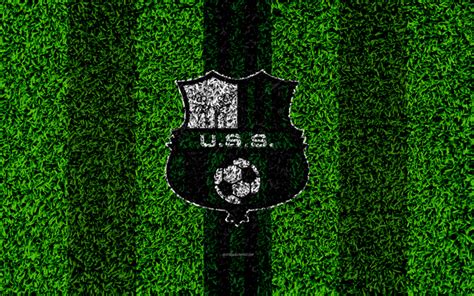 Download Wallpapers Sassuolo Fc 4k Logo Football Lawn Italian Football Club Green Black Lines
