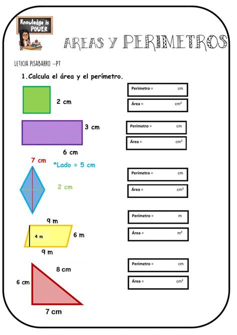 Áreas y perímetros Ejercicios de calculo Matematicas Área y perímetro