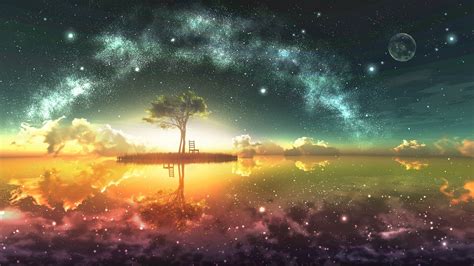 Digital Art Fantasy Art Trees Space Space Art Stars Wallpapers Hd