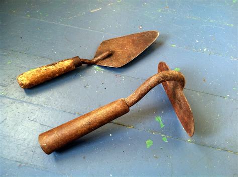 2 Rusty Gardening Tools Hand Tools Hoe Spade Pick