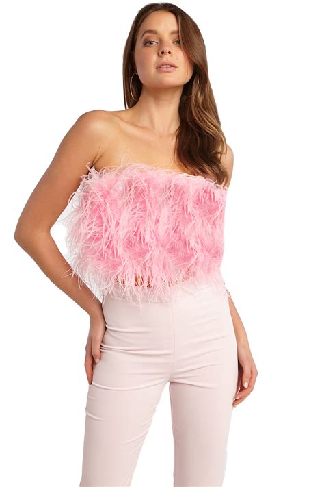 Feather Bustier Top In Lili Pink Bardot