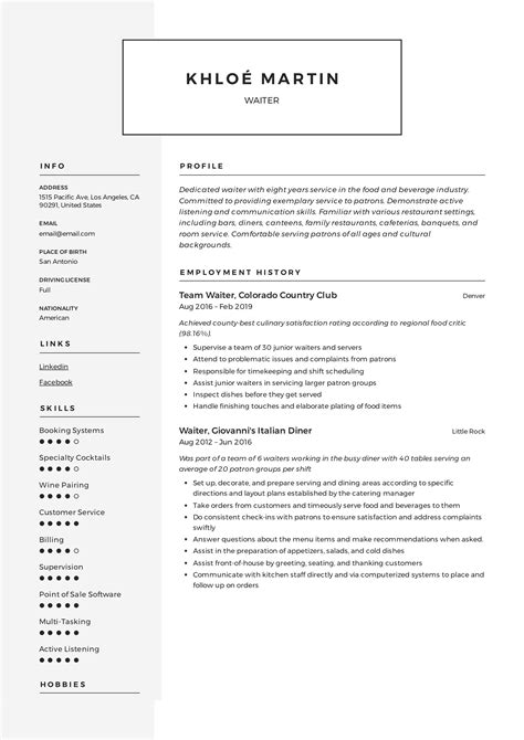 Waiter Resume & Writing Guide | + 12 Samples | PDF | 2019