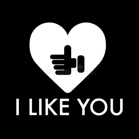 I Like You Text With Thumb Up Vector Eps10 Simle Linear Illustration