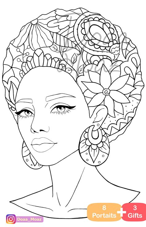 Adult Coloring Book 8 Portraits Coloring Pages Pdf Printable Anti