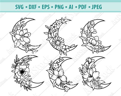 Moon Flowers Svg File Floral Moon Svg Dreams Svg Moon With Etsy