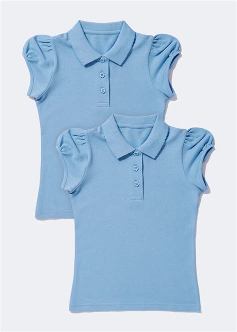 Girls 2 Pack Blue Scallop Collar School Polo Shirts 3 13yrs Matalan