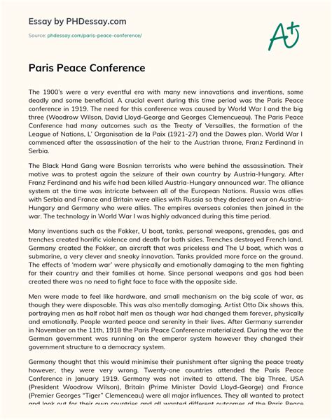 Paris Peace Conference Essay Example