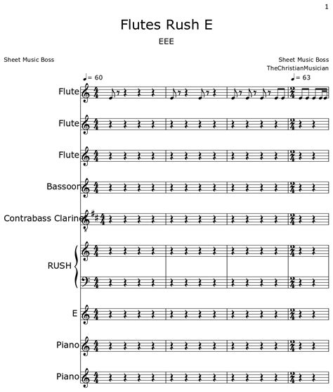 Flutes Rush E Sheet Music For Flute Bassoon Contrabass Clarinet Piano