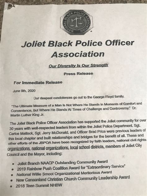 Joliet's Black Police Officer Association Supports O'Dekirk | Joliet