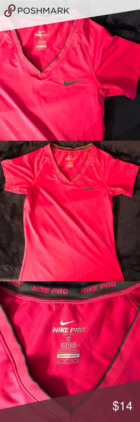 Nike Pro Pink V Neck Dri Fit Fitted Womens Top Xs Pink V Tops