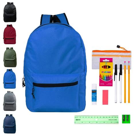 Moda West 15 Backpacks With 12 Piece School Supply Kit Bulk Case