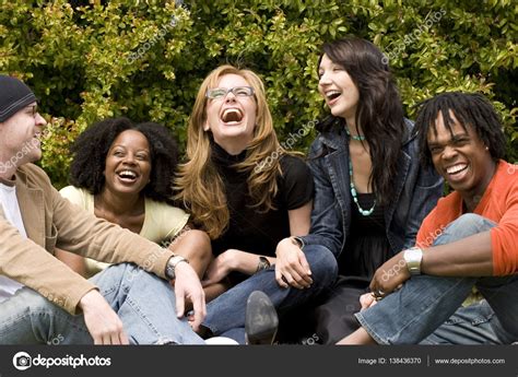 Diverse Group Of People Talking And Laughing Stock Photo By
