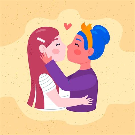 premium vector lesbian couple kiss in cartoon style