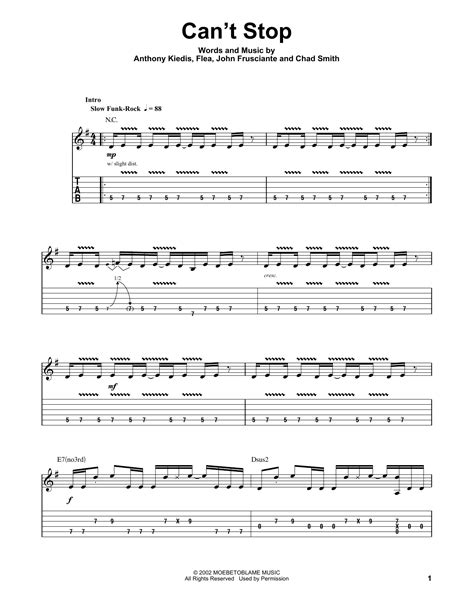 Cant Stop Sheet Music Red Hot Chili Peppers Guitar Tab Single Guitar