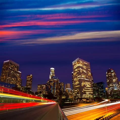 Downtown La Night Los Angeles Sunset Skyline California Stock Photo By