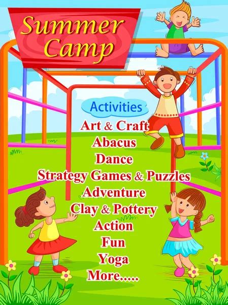 Banner Poster Design Template For Kids Summer Camp Activities Stock