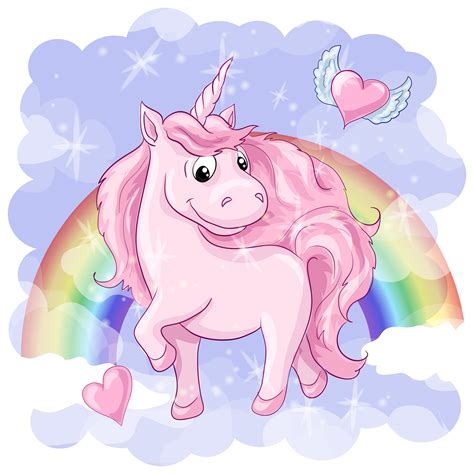 Fantastic Postcard With Unicorn Rainbow And Hearts With Wings 490386