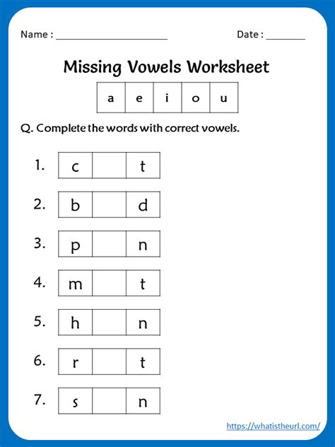 Free colorful 1st grade worksheets. missing-vowels-worksheet-for-grade-1 - Your Home Teacher