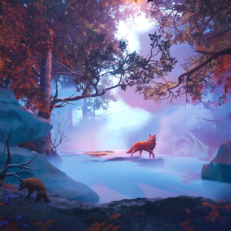 2048x2048 Wolf In Red Magical Woods 4k Ipad Air Hd 4k Wallpapers