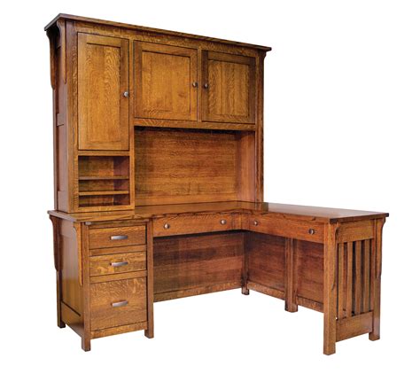 It may be clean and simple, but between the trio of hutch cubbies and pair of side shelves, it makes itself mighty handy, especially in small quarters where every inch counts. Boston Corner Desk and Hutch | Custom Amish Furniture