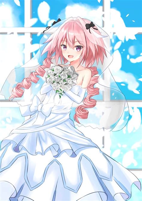 Safebooru 1boy Astolfo Fate Bouquet Braid Bridal Veil Bride Dress