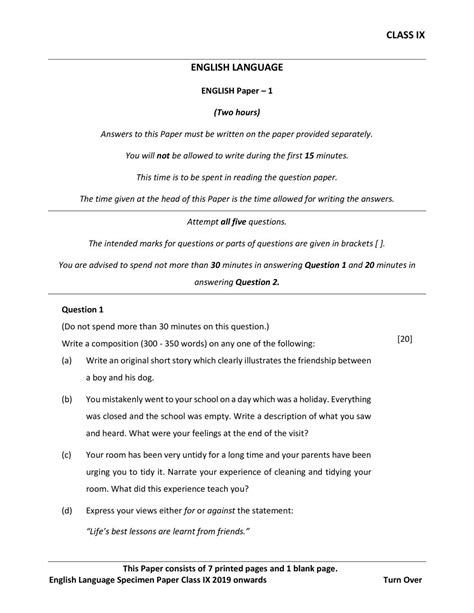 Here is a full mark (grade 9) response to the nov '18 paper 1 q2 'language' question. ICSE Class 9 Sample Paper 2020 - English Language ...