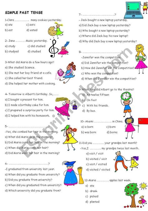 Multiple Choice About Simple Past Tense Esl Worksheet By Nigyy