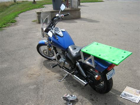 Universal fit measures 12 3/4 wide x 11 front to back. DIY motorcycle rack - Grumble Grumble