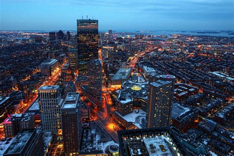 An Aerial Night View Of Boston City Center Massachusetts Vibration