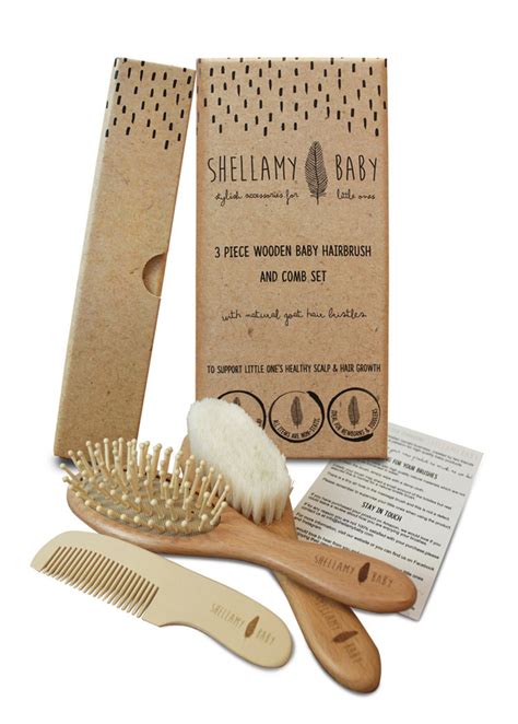This set comes with 3 wooden brushes: Shellamy Baby - 3 Piece Wooden Baby Hair Brush and Comb Set